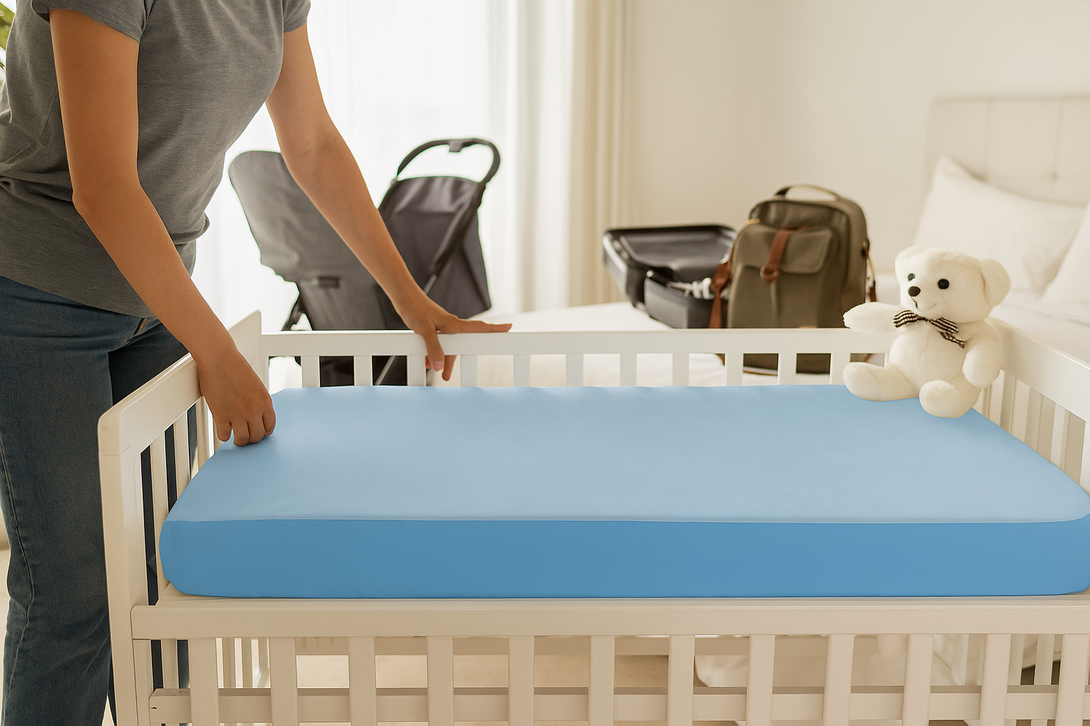Lightweight and foldable, it’s perfect to carry on trips or to grandma’s house. Just lay it over the crib mattress, and you’ve got instant protection anywhere—keeping your baby’s sleep space fresh and hygienic.