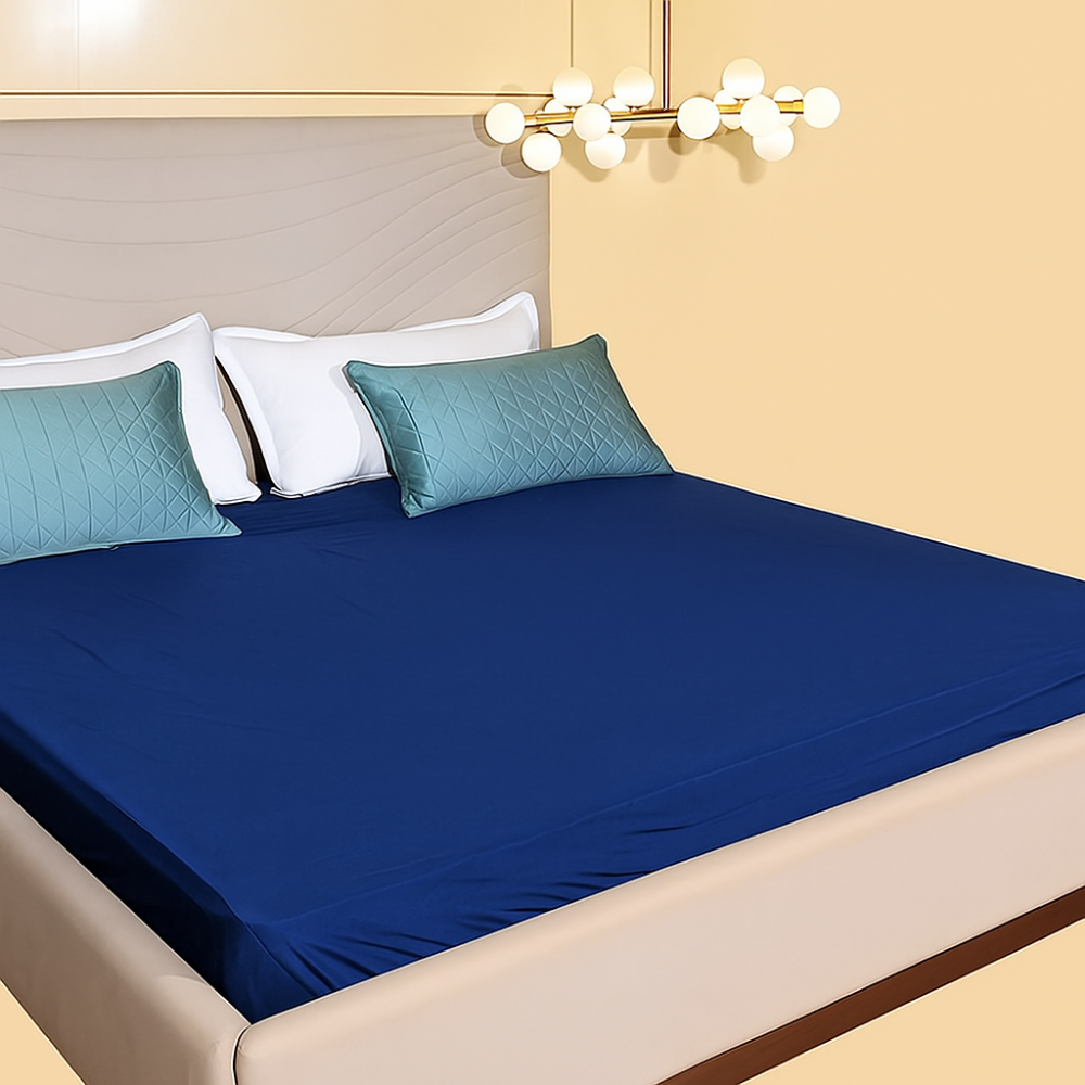 Lycra Navy Blue Waterproof Mattress Protector