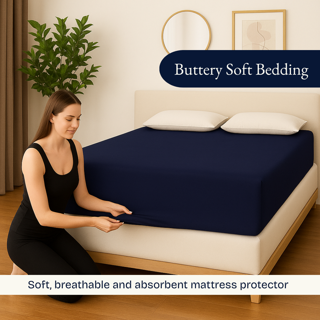Terry Elastic Navy Blue Waterproof Mattress Protector