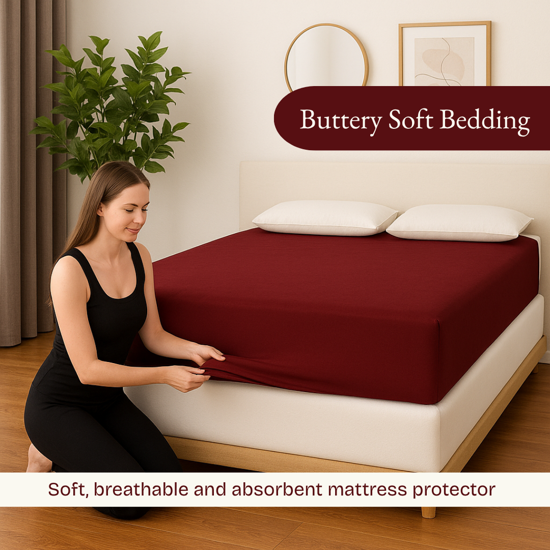 Terry Elastic Maroon Waterproof Mattress Protector