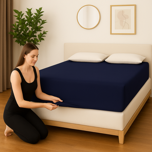 Terry Navy Blue Waterproof Mattress Protector
