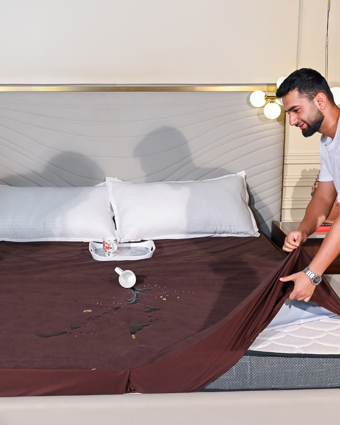 Lycra Dark Brown Waterproof Mattress Protector