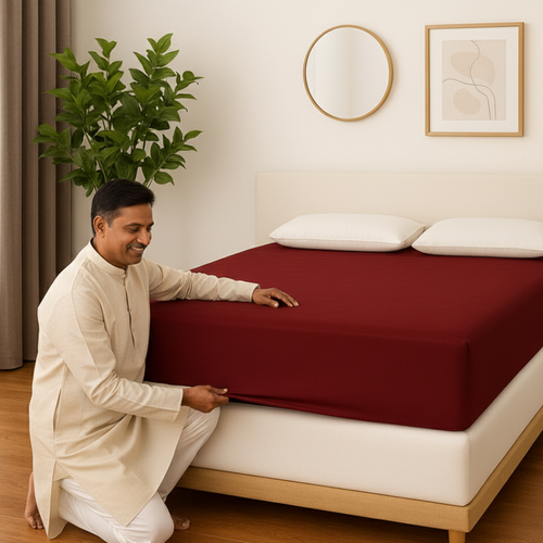Lycra Maroon Waterproof Mattress Protector
