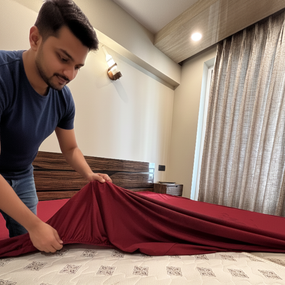 Lycra Maroon Mattress Protector