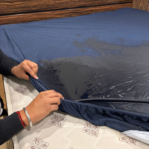 Lycra Navy Blue Waterproof Mattress Protector