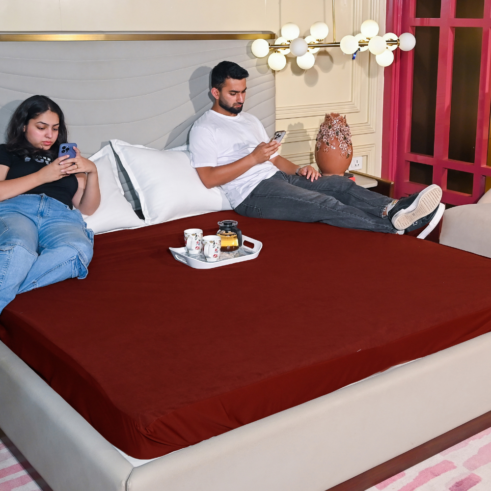 Terry Maroon Waterproof Mattress  Protector