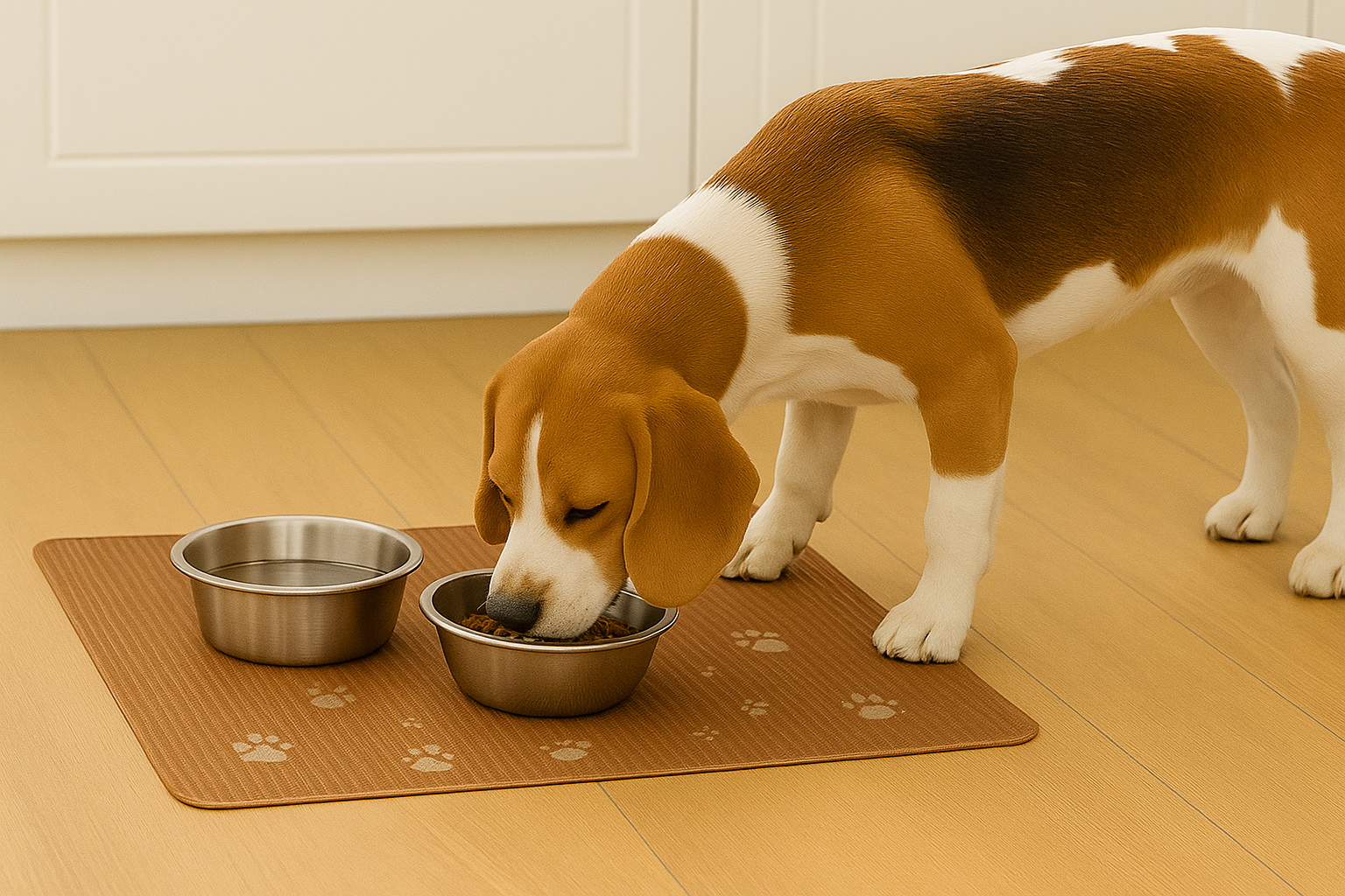 Keep your dog’s feeding area clean and splash-free. Whether it’s water sloshing out or bits of kibble flying around, our mat catches it all — so your floors don’t have to.